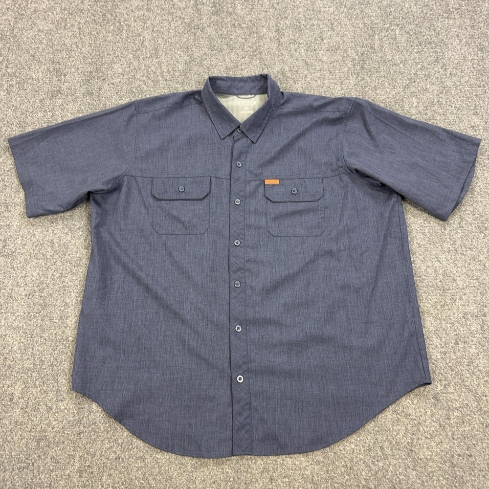 Orvis Shirt Mens 2XL Blue Solid Polyester Short Sleeve Button Front Casual